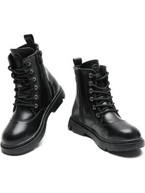 Dadawen Toddler Size 10 Combat Boots Lace Up Fur Lined Mid Calf Side Zipper